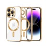 Husa iPhone 15 Pro Max, Magshine Magsafe, Transparenta Cu Margine Gold